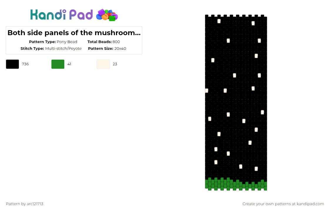Both side panels of the mushroom bag - Pony Bead Pattern by arc121713 on Kandi Pad - black,white,green