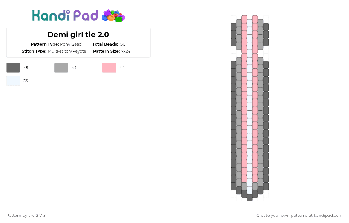 Demi girl tie 2.0 - Pony Bead Pattern by arc121713 on Kandi Pad - gray,beige,pink