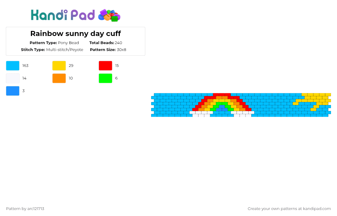 Rainbow sunny day cuff - Pony Bead Pattern by arc121713 on Kandi Pad - light blue