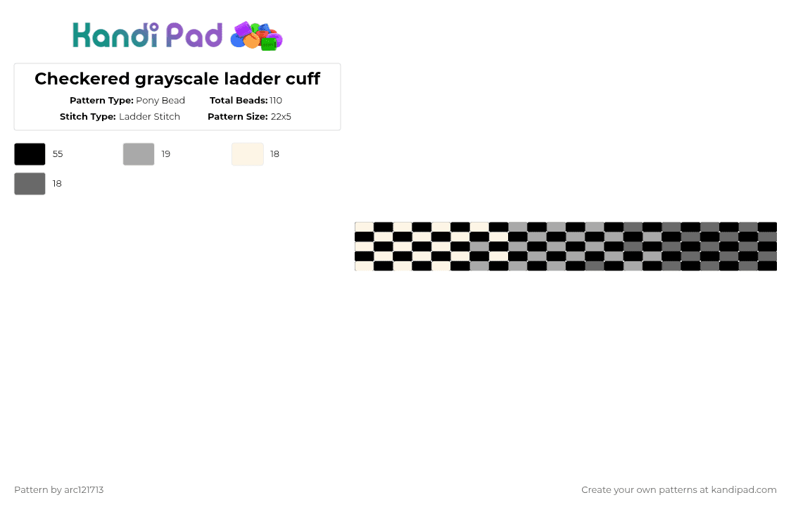 Checkered grayscale gradient ladder cuff - Pony Bead Pattern by arc121713 on Kandi Pad - beige,gray,cotdgrayscale