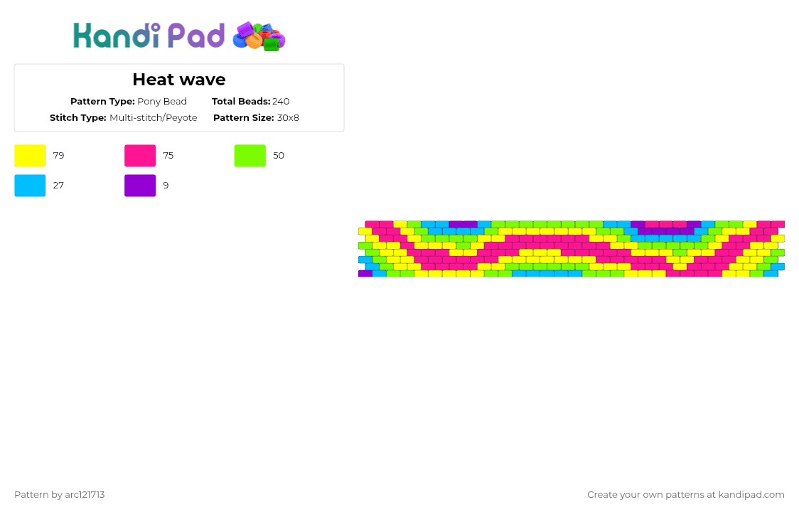 Heat wave - Pony Bead Pattern by arc121713 on Kandi Pad - pink,yellow,green