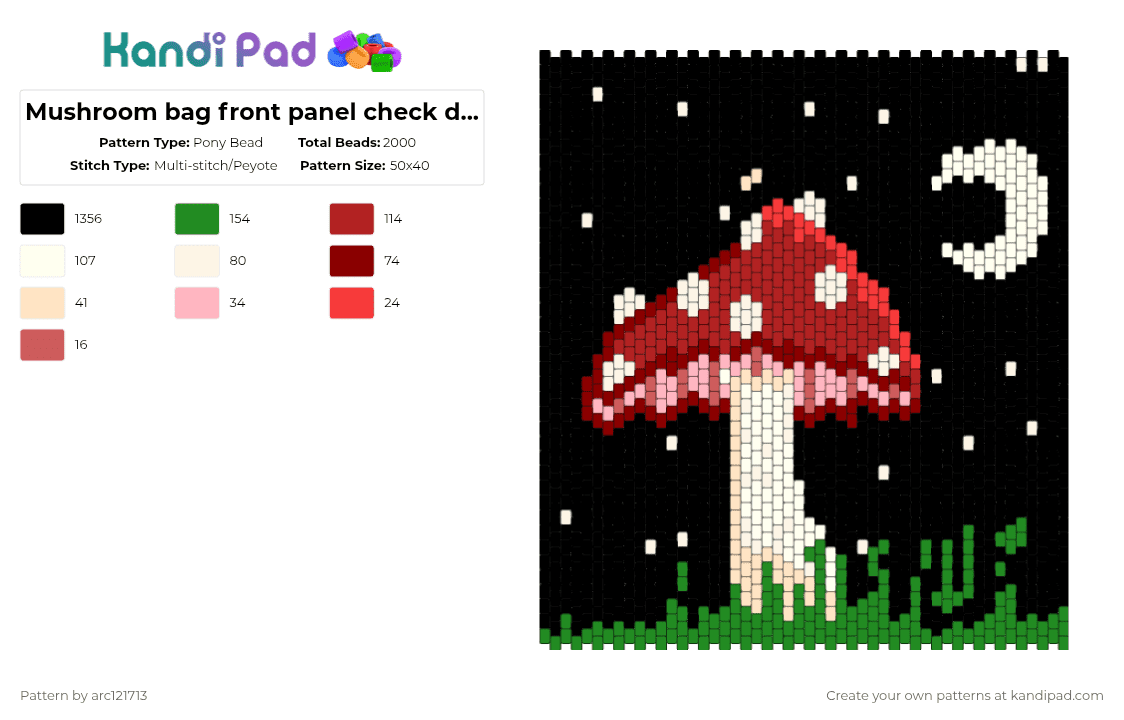 Mushroom bag front panel check description - Pony Bead Pattern by arc121713 on Kandi Pad - black,red,green