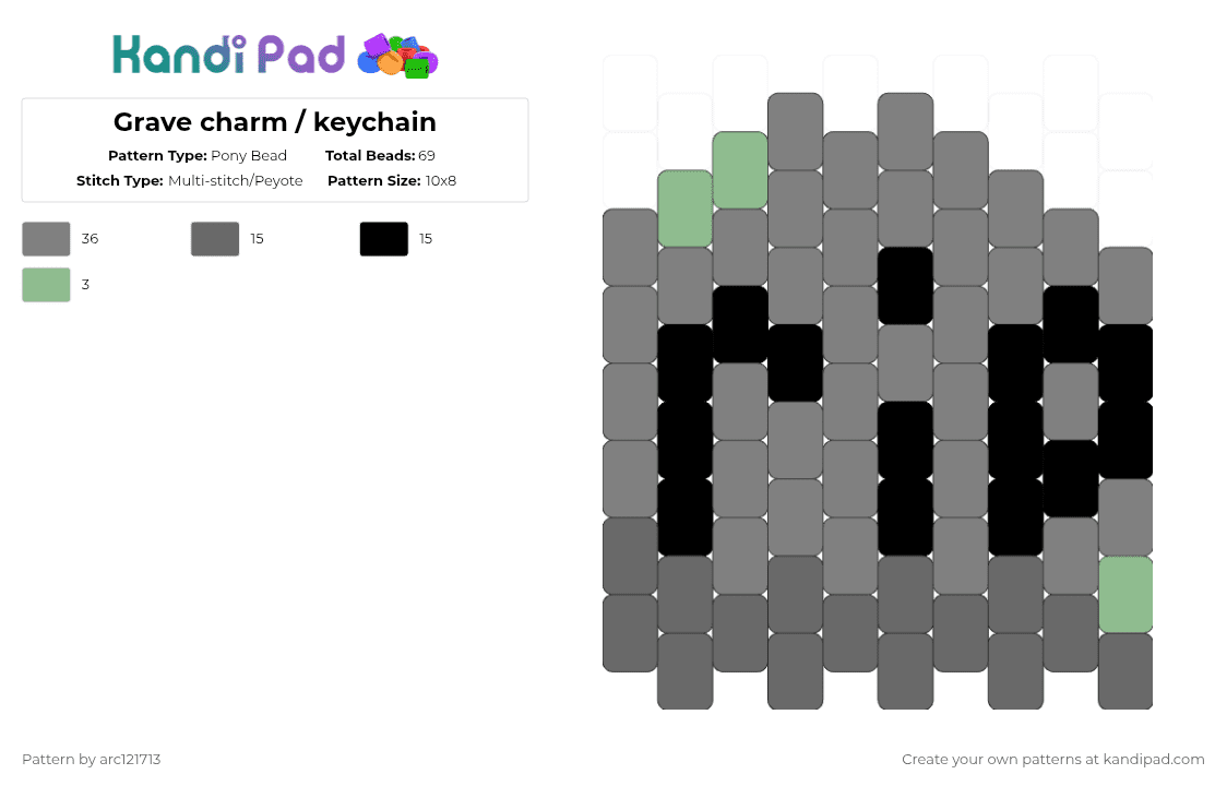 Grave charm / keychain - Pony Bead Pattern by arc121713 on Kandi Pad - cotdfate, gray