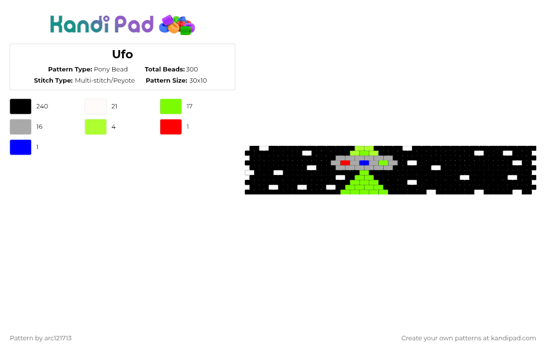 Ufo - Pony Bead Pattern by arc121713 on Kandi Pad - black,green,beige
