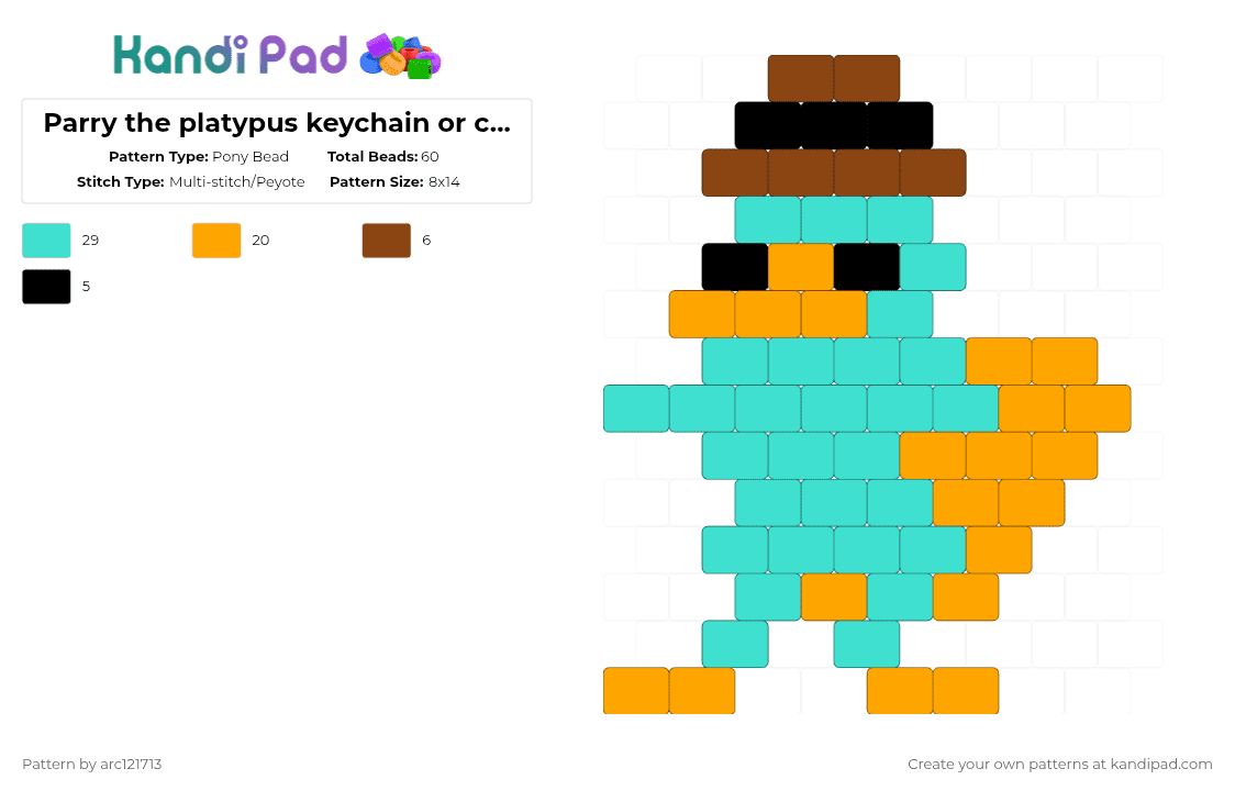 Parry the platypus keychain or charm - Pony Bead Pattern by arc121713 on Kandi Pad - orange,light blue