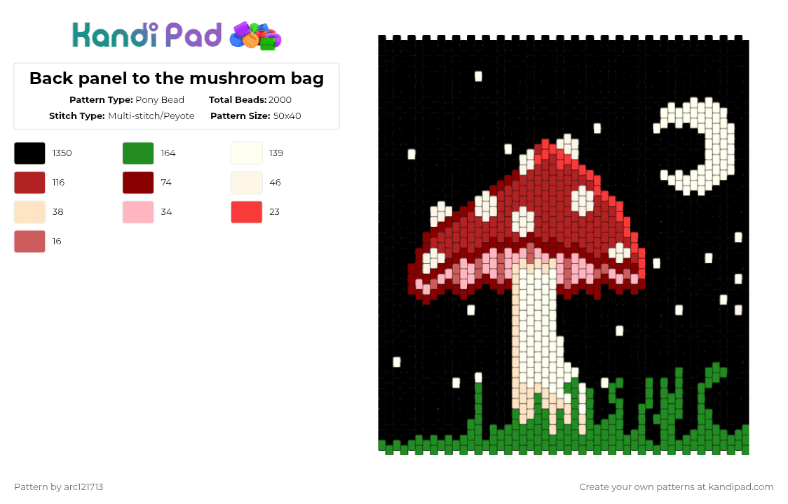 Back panel to the mushroom bag - Pony Bead Pattern by arc121713 on Kandi Pad - black,red,green