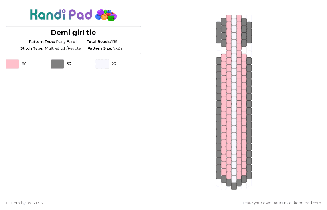 Demi girl tie - Pony Bead Pattern by arc121713 on Kandi Pad - gray,pink