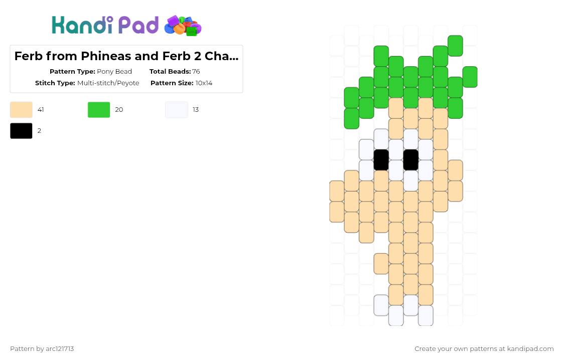 Ferb from Phineas and Ferb 2 keychain / charm - Pony Bead Pattern by arc121713 on Kandi Pad - green,beige