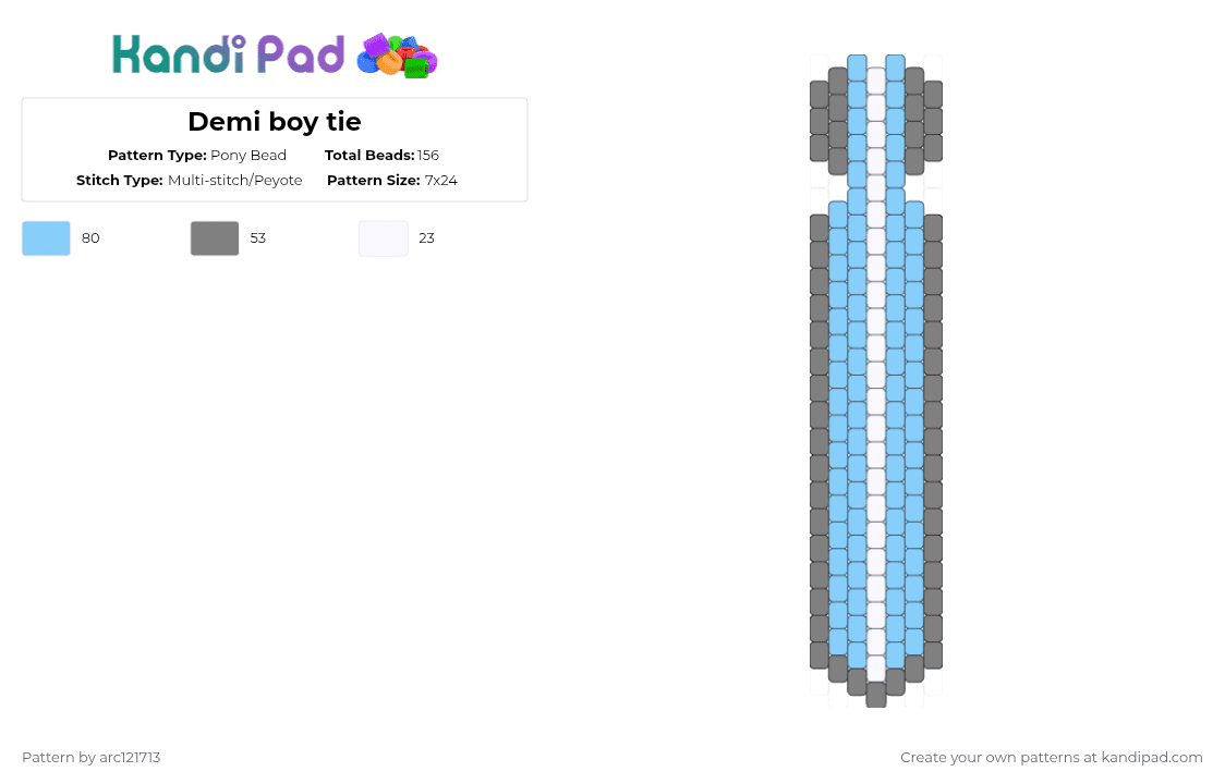 Demi boy tie - Pony Bead Pattern by arc121713 on Kandi Pad - gray,light blue