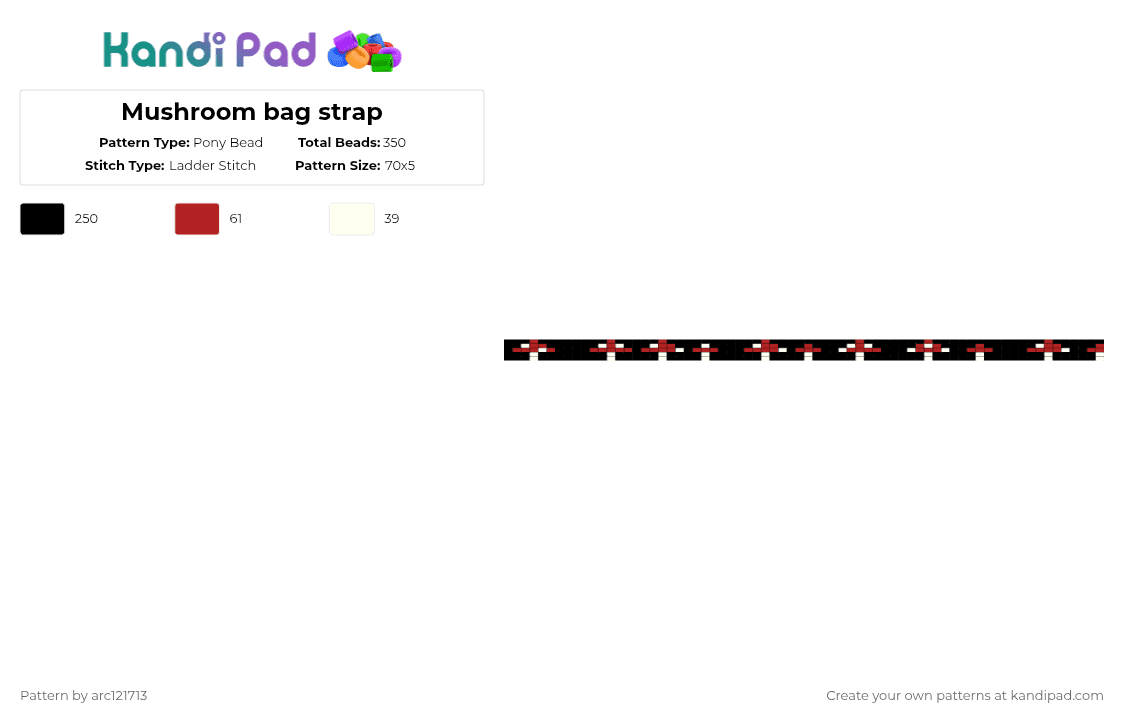 Mushroom bag strap - Pony Bead Pattern by arc121713 on Kandi Pad - black,red,white