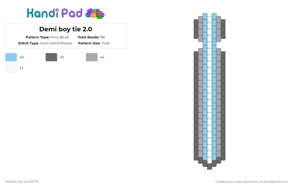 Demi boy tie 2.0 - Pony Bead Pattern by arc121713 on Kandi Pad - light blue,gray
