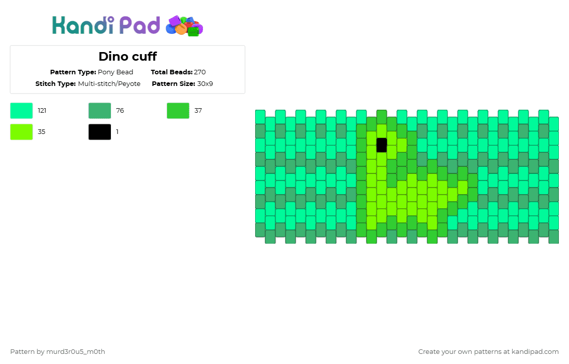 Dino cuff - Pony Bead Pattern by murd3r0u5_m0th on Kandi Pad - teal,green