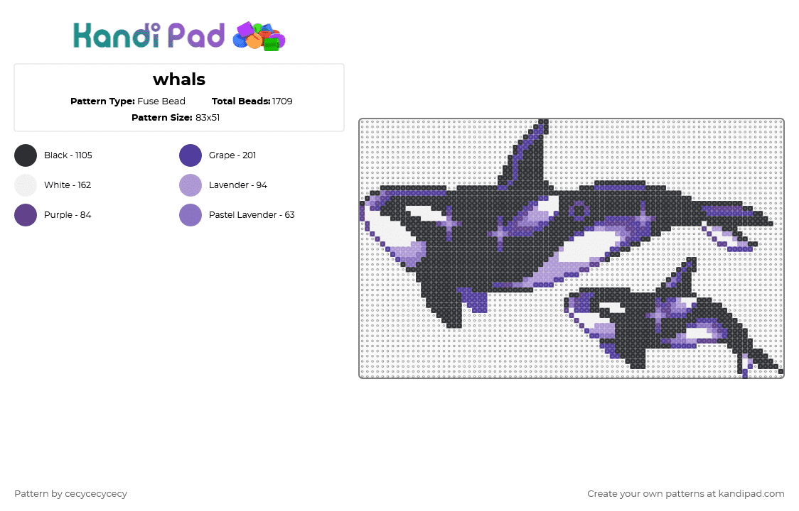 whals - Fuse Bead Pattern by cecycecycecy on Kandi Pad - black,purple