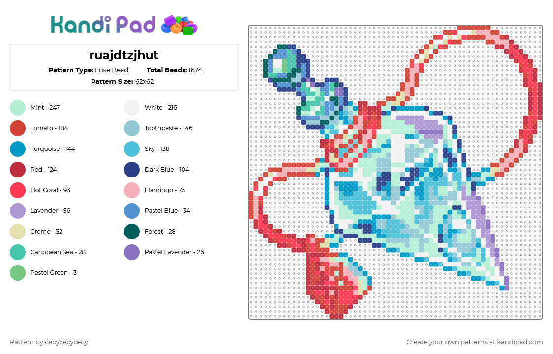 ruajdtzjhut - Fuse Bead Pattern by cecycecycecy on Kandi Pad - diamond, light blue, perfume, red, vial