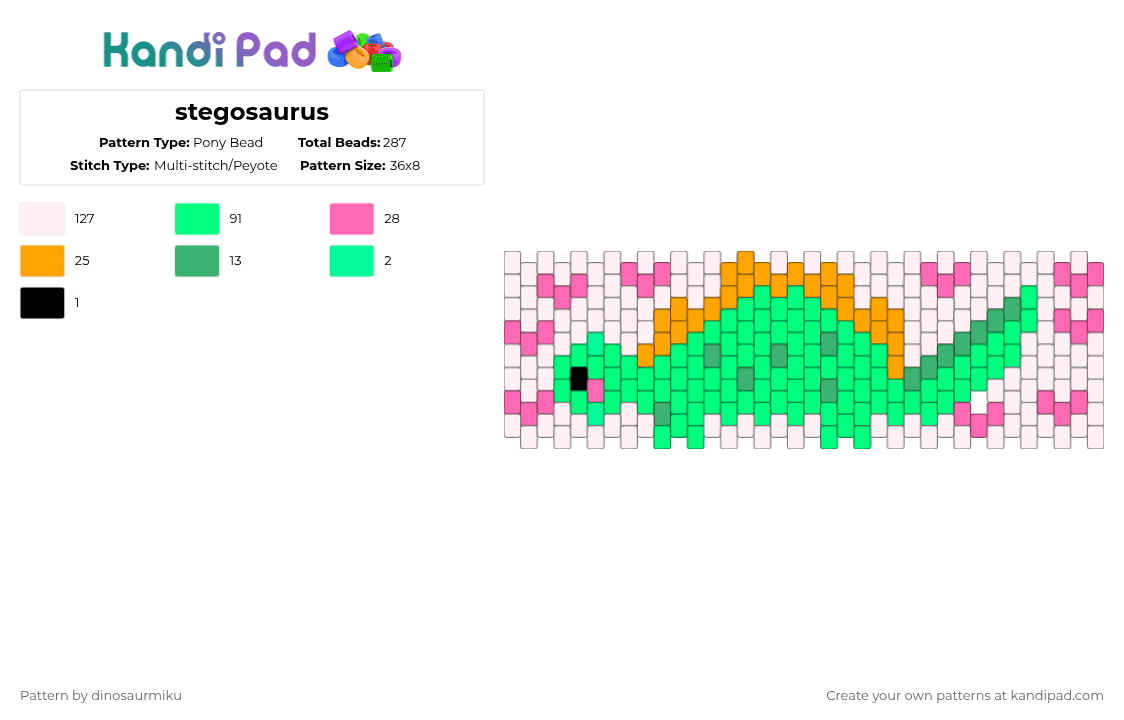 stegosaurus - Pony Bead Pattern by dinosaurmiku on Kandi Pad - teal