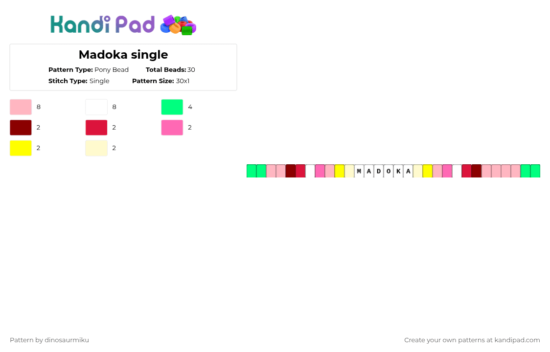 Madoka single - Pony Bead Pattern by dinosaurmiku on Kandi Pad - pink