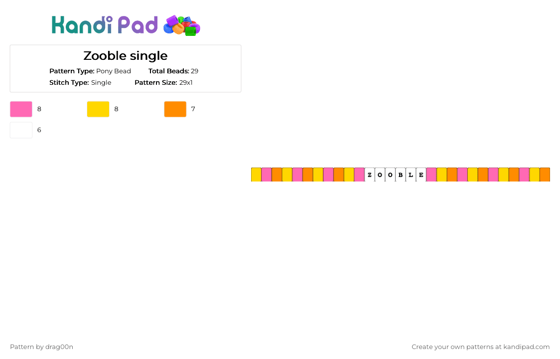 Zooble single - Pony Bead Pattern by drag00n on Kandi Pad - pink,yellow