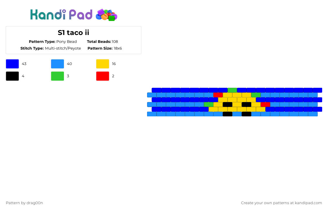 S1 taco ii - Pony Bead Pattern by drag00n on Kandi Pad - light blue,purple,ii,inanimate insanity,bfdi,osc,taco,stripes,blue