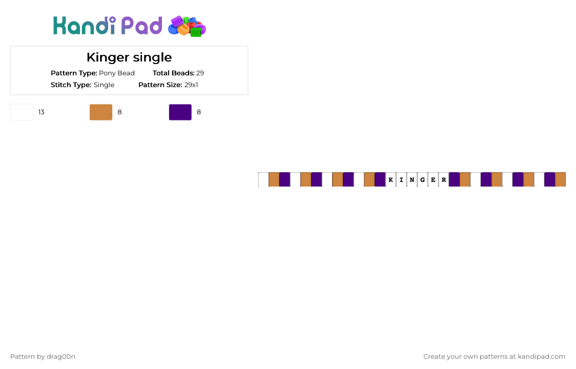 Kinger single - Pony Bead Pattern by drag00n on Kandi Pad - orange,purple