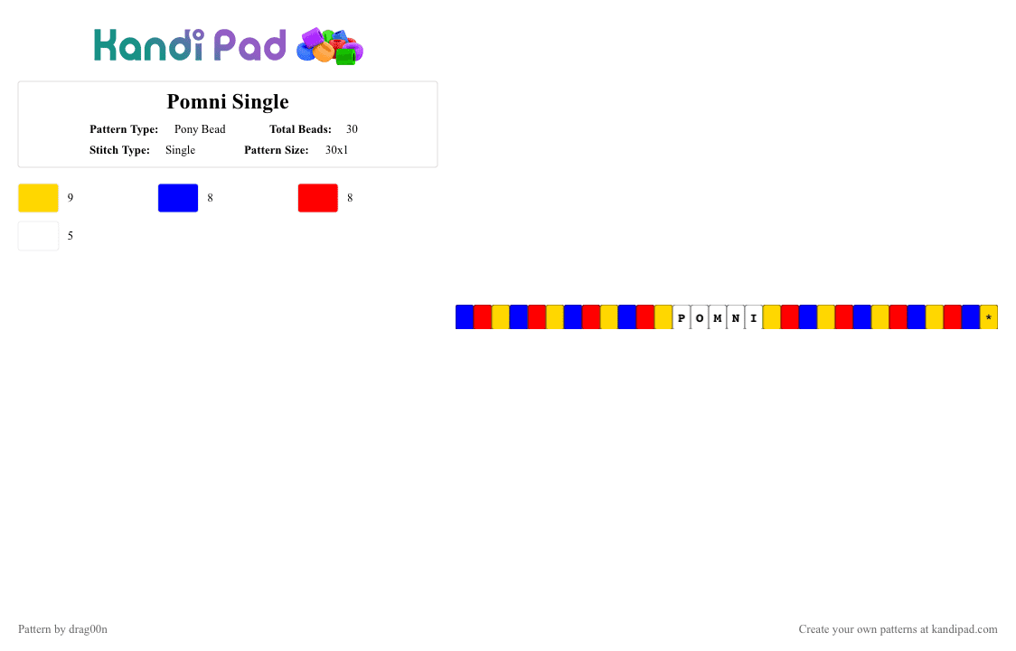Pomni Single - Pony Bead Pattern by drag00n on Kandi Pad - purple,red,yellow,tadc,circus,pomni