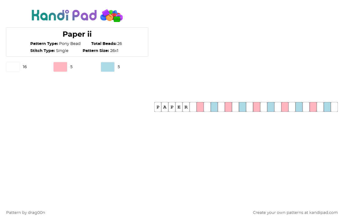 Paper ii - Pony Bead Pattern by drag00n on Kandi Pad - white,pink,light blue,ii,inanimate insanity,paper,bfdi,osc,object show