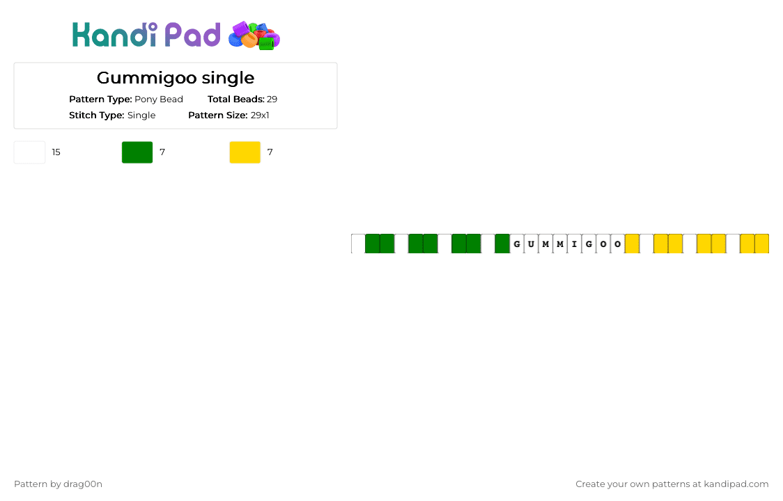 Gummigoo single - Pony Bead Pattern by drag00n on Kandi Pad - green,yellow,gummigoo,tadc,circus