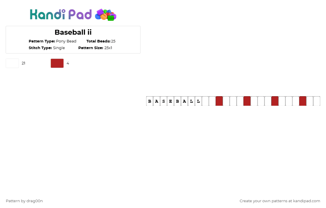 Baseball ii - Pony Bead Pattern by drag00n on Kandi Pad - white,ii,inanimate insanity,baseball,bfdi,osc,object show