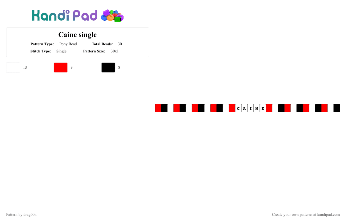 Caine single - Pony Bead Pattern by drag00n on Kandi Pad - white,red