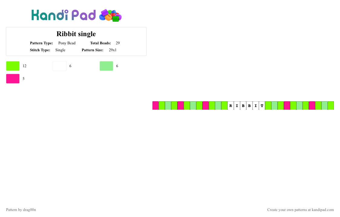 Ribbit single - Pony Bead Pattern by drag00n on Kandi Pad - green,ribbit,tadc,circus,frog