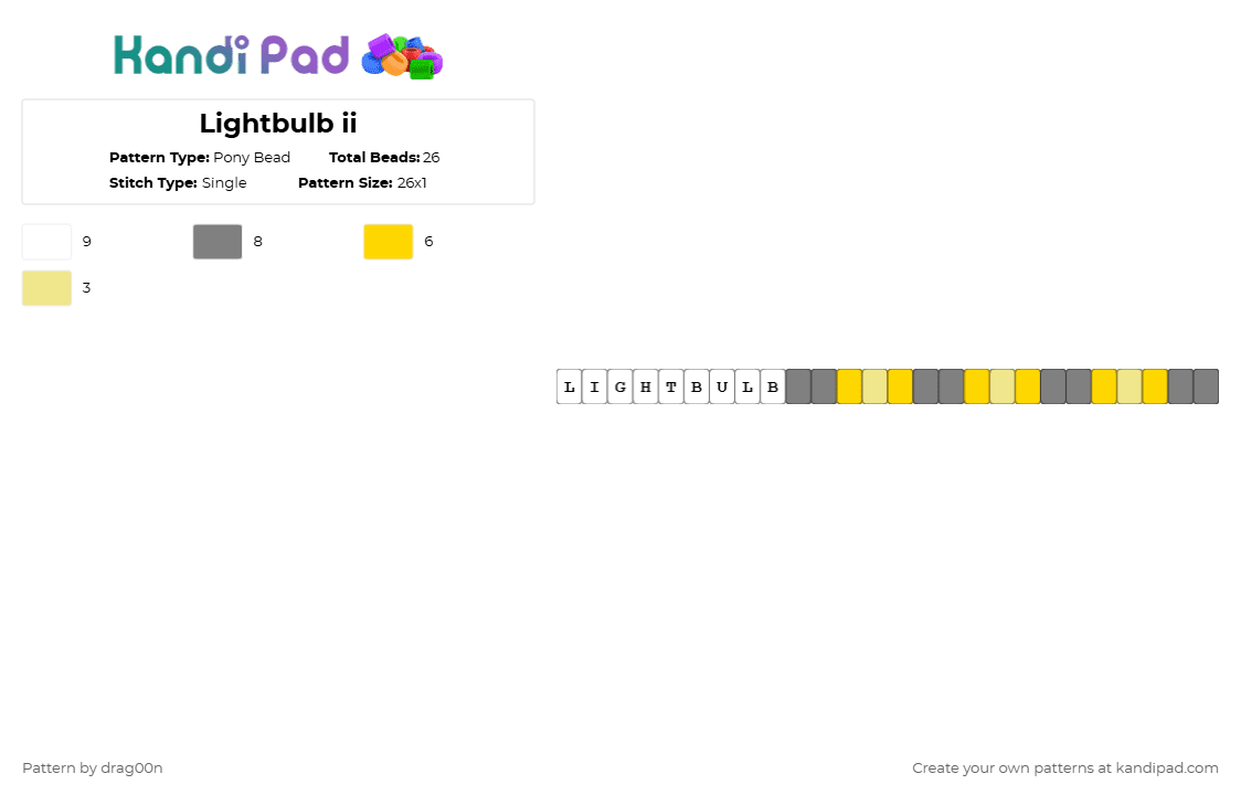 Lightbulb ii - Pony Bead Pattern by drag00n on Kandi Pad - yellow,gray,ii,inanimate insanity,bfdi,lightbulb,osc