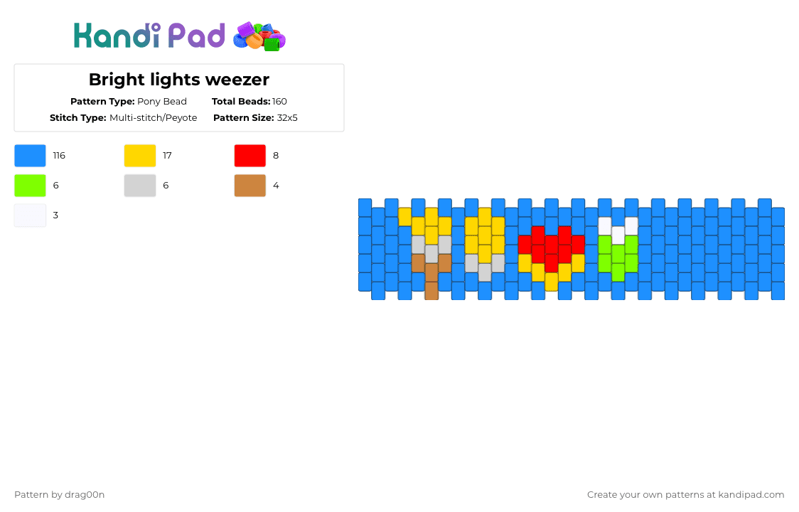 Bright lights weezer - Pony Bead Pattern by drag00n on Kandi Pad - light blue,ii,inanimate insanity,weezer,osc,weezered,bfdi,blue,characters