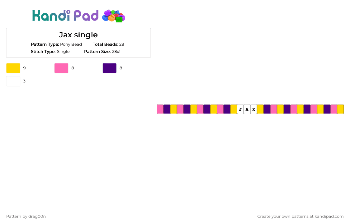 Jax single - Pony Bead Pattern by drag00n on Kandi Pad - pink,purple,yellow,tadc,jax,circus
