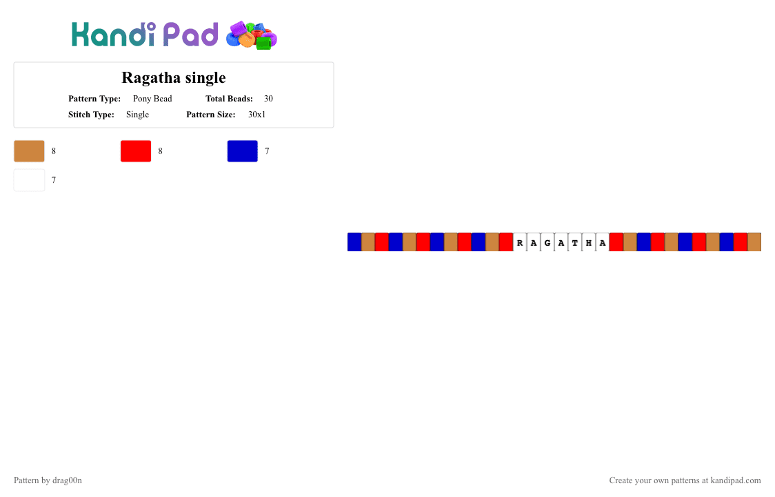 Ragatha single - Pony Bead Pattern by drag00n on Kandi Pad - orange,red,tadc,ragatha,circus