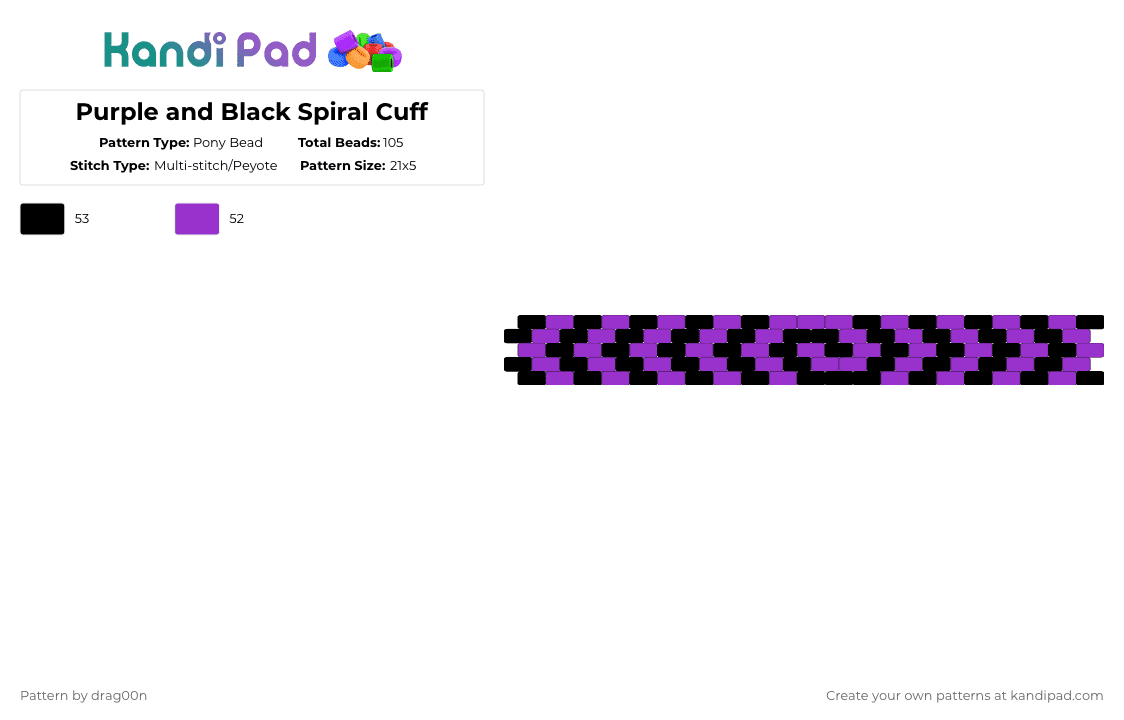 Purple and Black Spiral Cuff - Pony Bead Pattern by drag00n on Kandi Pad - black,purple,spiral,swirl