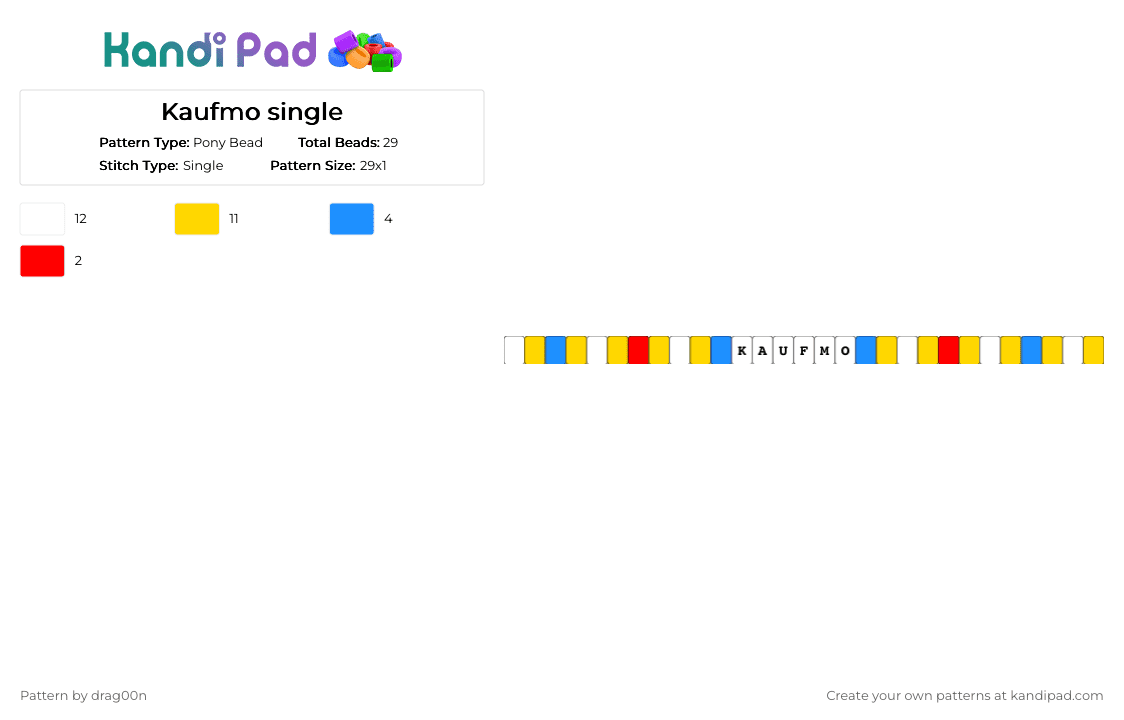Kaufmo single - Pony Bead Pattern by drag00n on Kandi Pad - yellow,kaufmo,tadc,circus
