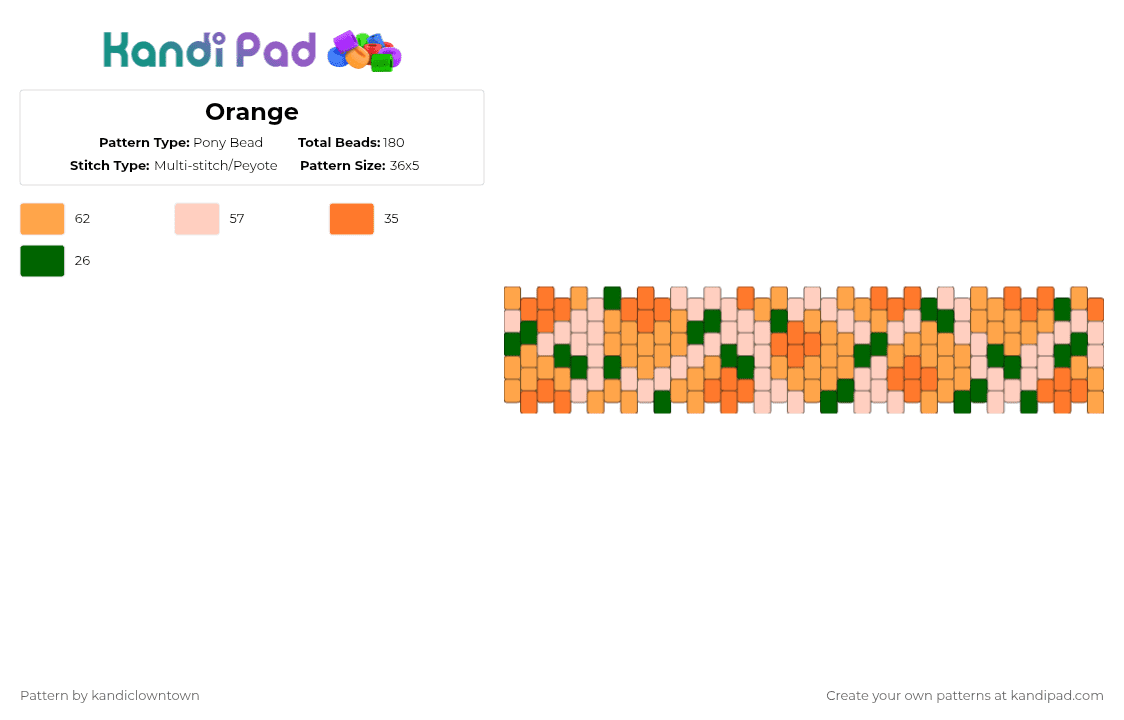Orange - Pony Bead Pattern by kandiclowntown on Kandi Pad - orange