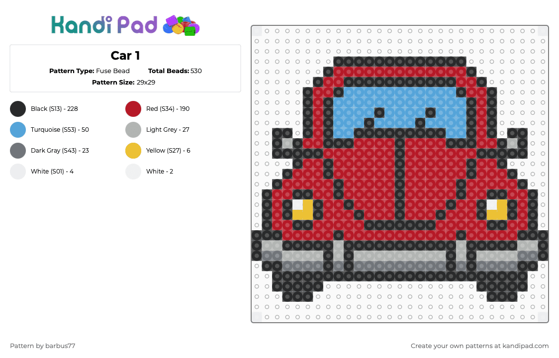 Car 1 - Fuse Bead Pattern by barbus77 on Kandi Pad - red