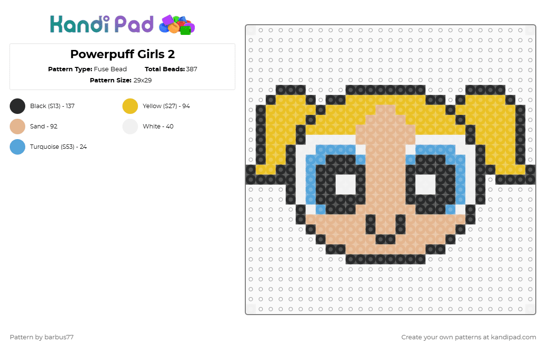 Powerpuff Girls 2 - Fuse Bead Pattern by barbus77 on Kandi Pad - beige, yellow