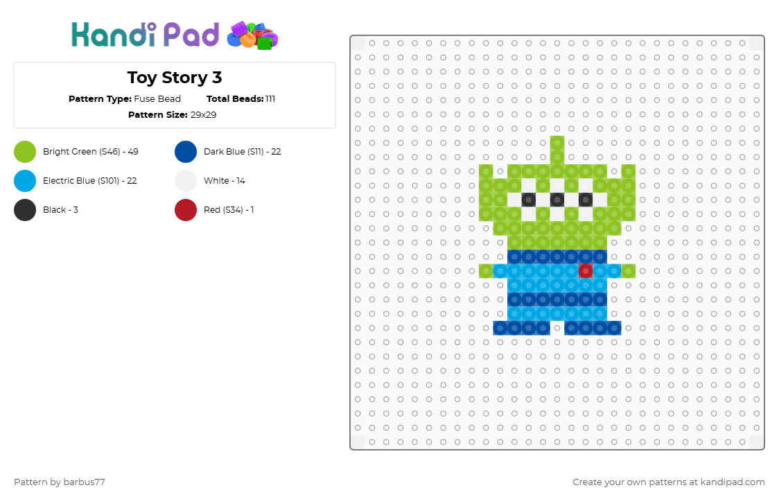 Toy Story 3 - Fuse Bead Pattern by barbus77 on Kandi Pad - green