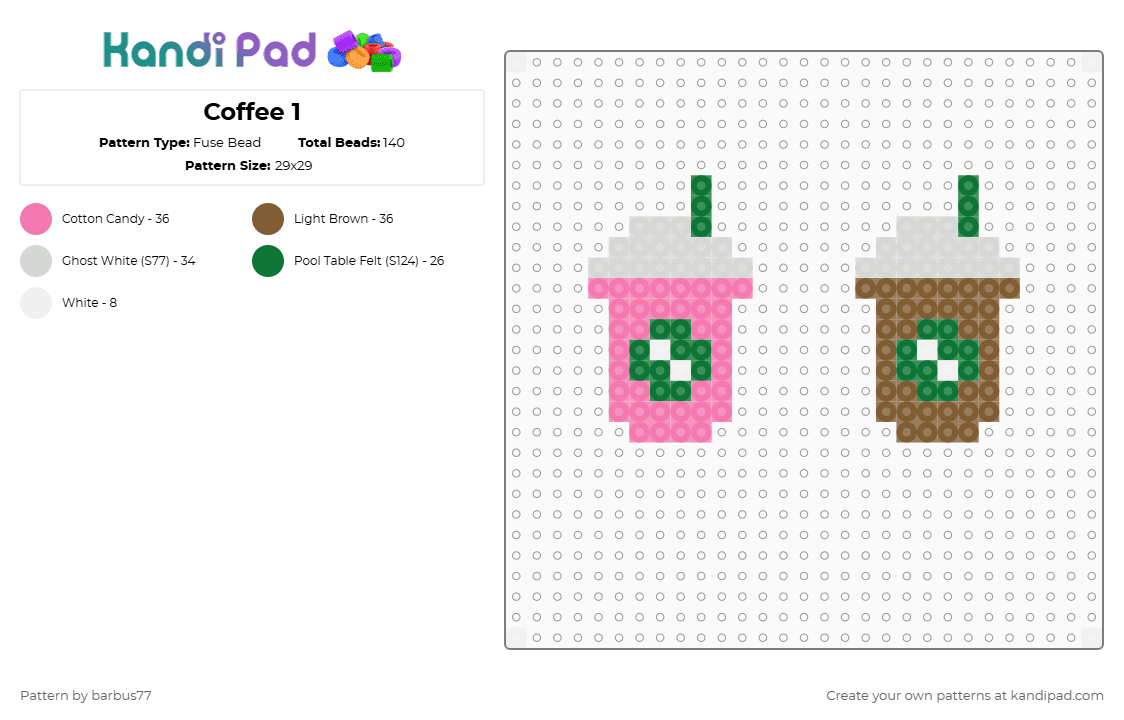 Coffee 1 - Fuse Bead Pattern by barbus77 on Kandi Pad - pink, tan
