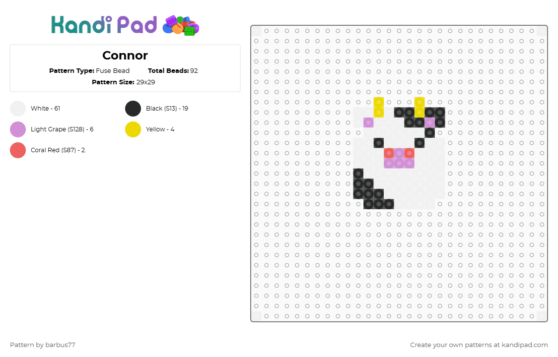 Connor - Fuse Bead Pattern by barbus77 on Kandi Pad - white,pink,yellow