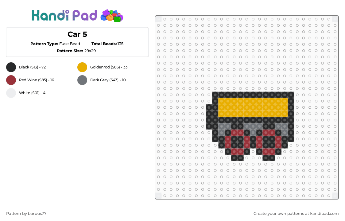 Car 5 - Fuse Bead Pattern by barbus77 on Kandi Pad - black,orange