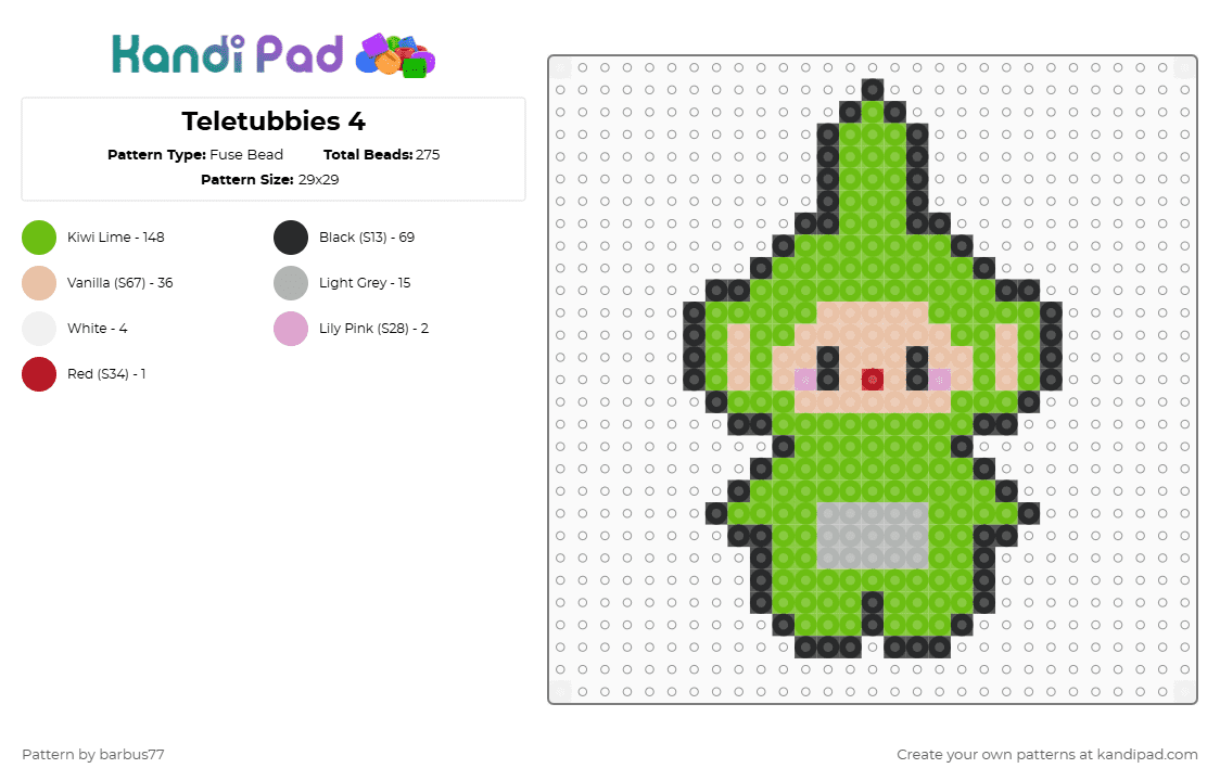 Teletubbies 4 - Fuse Bead Pattern by barbus77 on Kandi Pad - beige,green