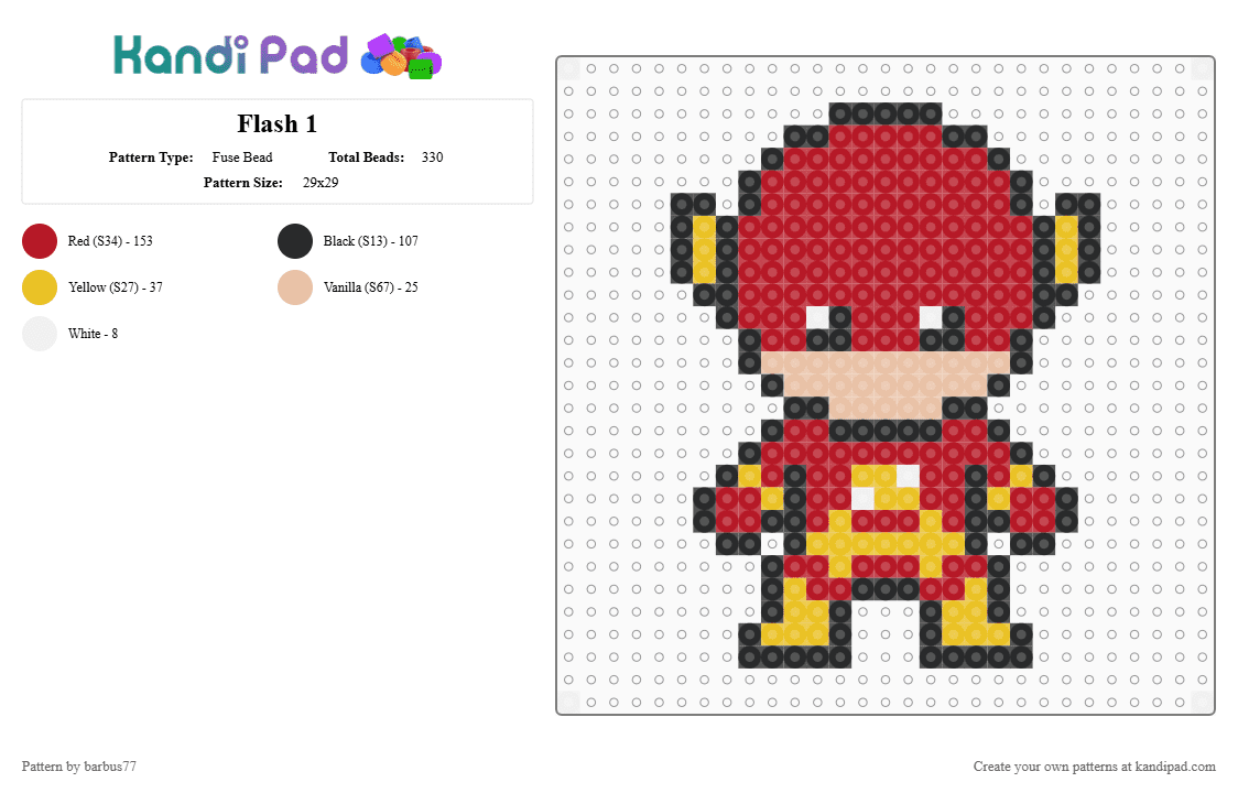 Flash 1 - Fuse Bead Pattern by barbus77 on Kandi Pad - red