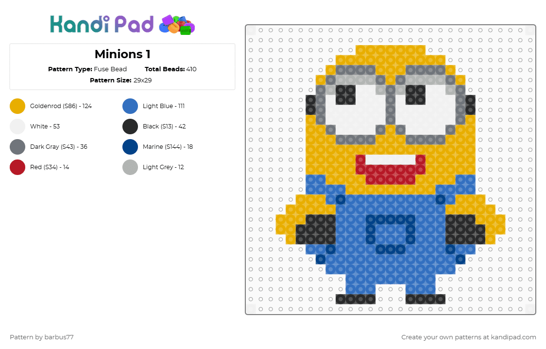 Minions 1 - Fuse Bead Pattern by barbus77 on Kandi Pad - orange,blue
