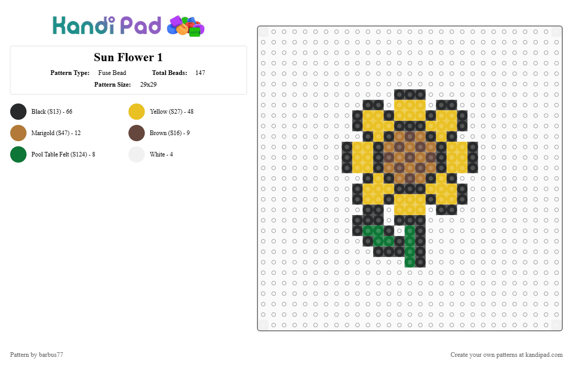 Sun Flower 1 - Fuse Bead Pattern by barbus77 on Kandi Pad - yellow