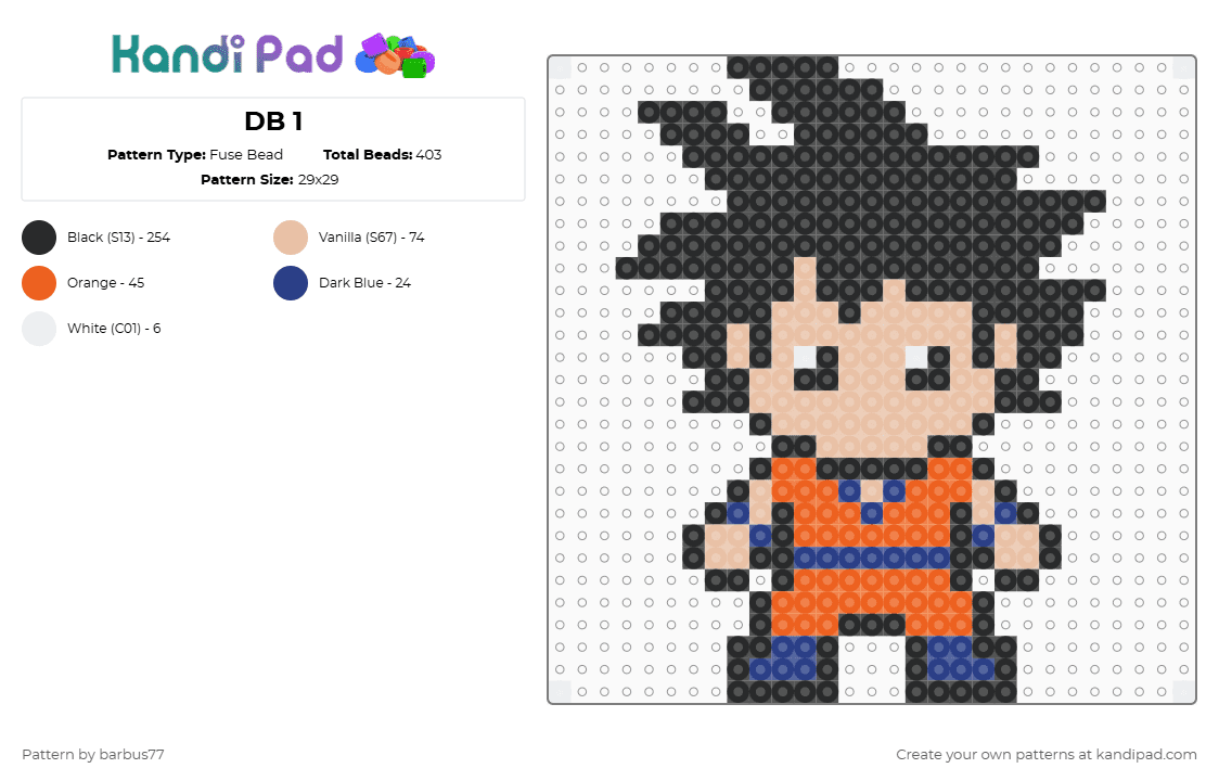 DB 1 - Fuse Bead Pattern by barbus77 on Kandi Pad - goku,dragon ball,anime,black,beige