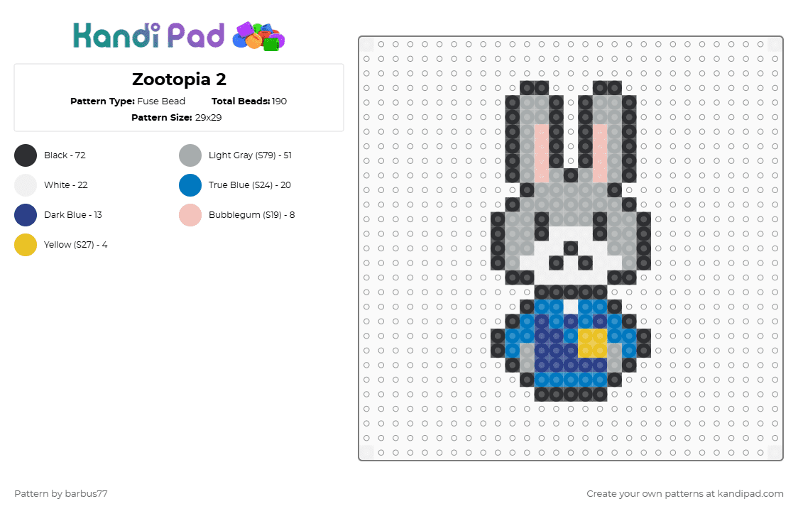 Zootopia 2 - Fuse Bead Pattern by barbus77 on Kandi Pad - blue,gray