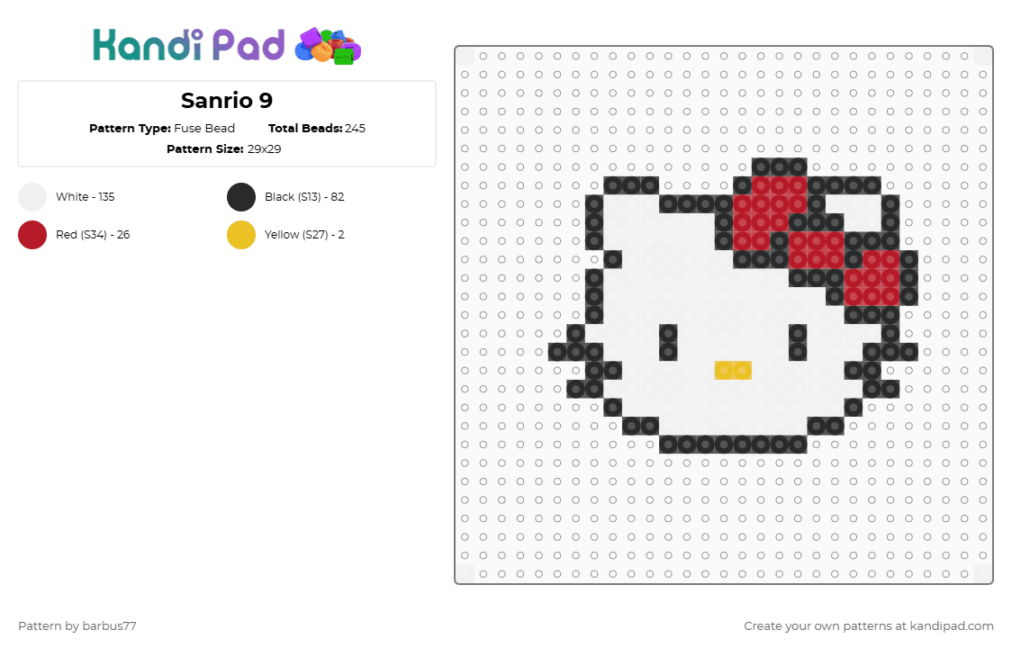 Sanrio 9 - Fuse Bead Pattern by barbus77 on Kandi Pad - white,red
