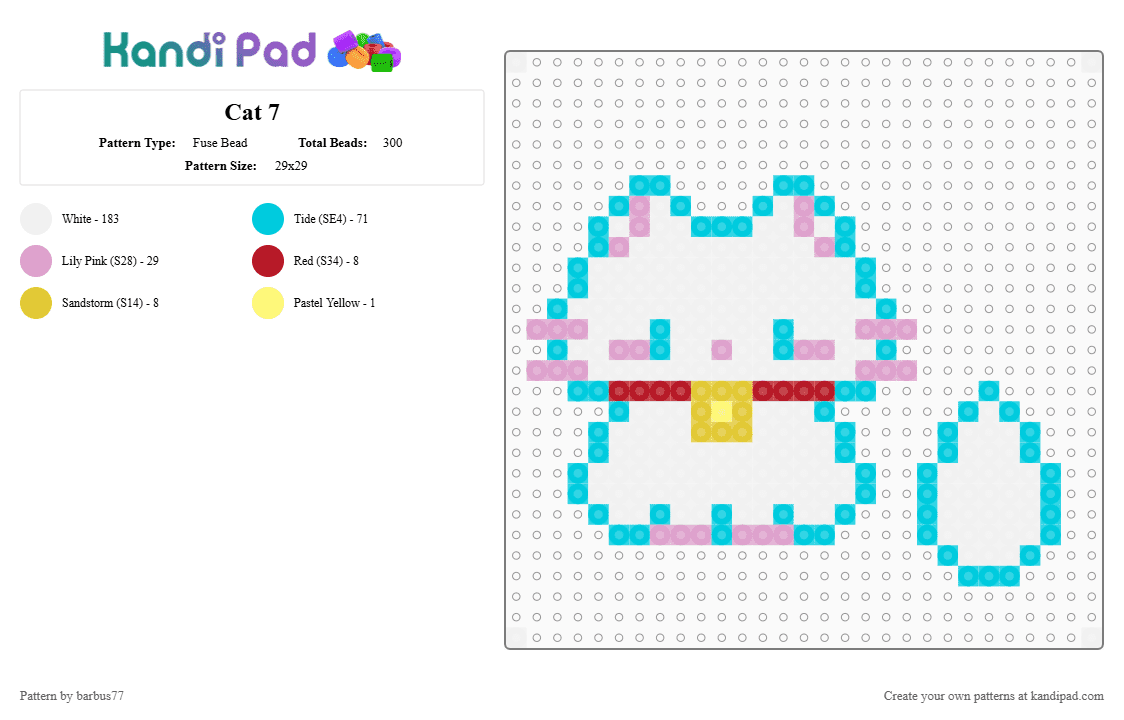 Cat 7 - Fuse Bead Pattern by barbus77 on Kandi Pad - white,pink,light blue